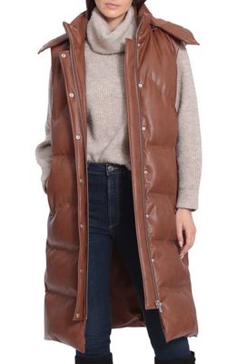 Avec Les Filles Faux-Ever Leather Longline Thermal Puff Puffer Vest in Sienna