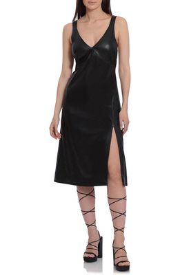 Avec Les Filles Faux Leather A-Line Dress in Black
