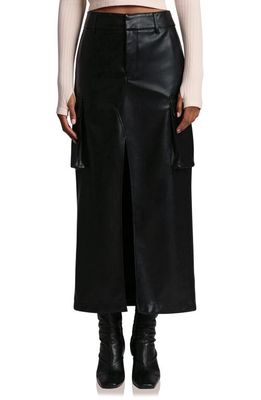 Avec Les Filles Faux Leather Cargo Maxi Skirt in Black