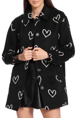 Avec Les Filles Heart Jacquard Coat in Black And White Heart
