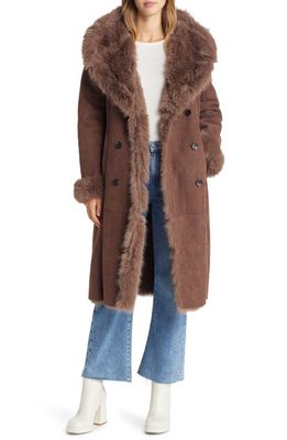 Avec Les Filles Hooded Duster Coat with Faux Fur Trim in Fawn