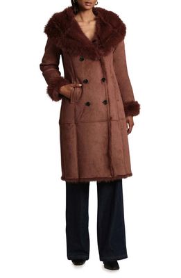 Avec Les Filles Hooded Duster Coat with Faux Fur Trim in Sienna