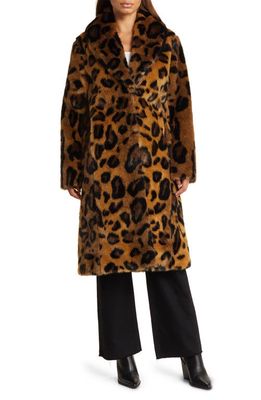 Avec Les Filles Leopard Print Shawl Collar Faux Fur Coat in Natural Leopard