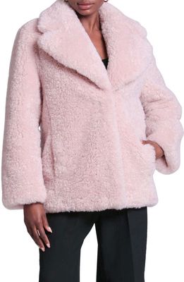 Avec Les Filles Notched Collar Faux Fur Coat in Pink