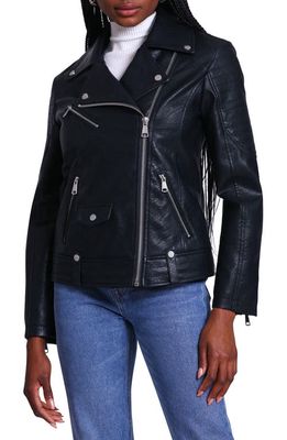 Avec Les Filles Oversize Faux Leather Moto Jacket in Black