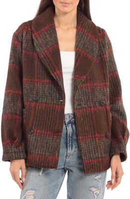 Avec Les Filles Plaid Shawl Collar Double Breasted Jacket in Brown/Red Plaid