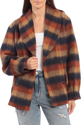 Avec Les Filles Plaid Shawl Collar Double Breasted Jacket in Rust/Navy Brushed Plaid