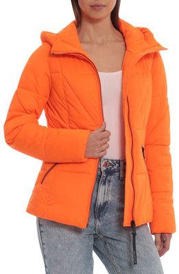 Avec Les Filles Quilted Hooded Jacket in Neon Orange