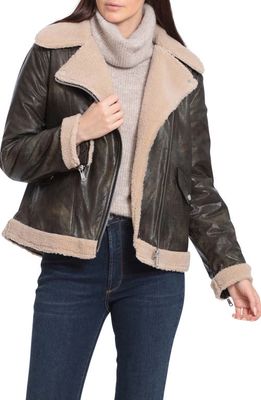 Avec Les Filles Relaxed Faux Shearling Moto Jacket in Carbon/Oat