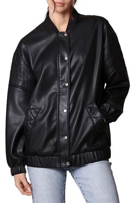 Avec Les Filles Relaxed Fit Faux-Ever Leather Bomber Jacket in Black
