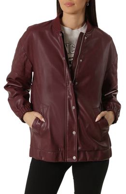 Avec Les Filles Relaxed Fit Faux-Ever Leather Bomber Jacket in Zinfandel