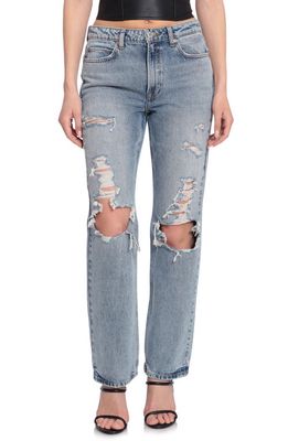 Avec Les Filles Ripped Distressed High Waist Straight Leg Nonstretch Jeans in Mid Morning Destructed Wash