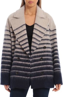Avec Les Filles Sailor Stripe Double Breasted Peacoat in Navy/White