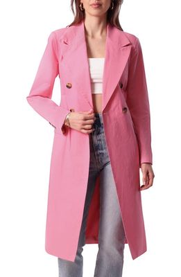 Avec Les Filles Stretch Cotton Blend Belted Trench Coat in Hot Pink