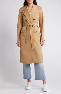 Avec Les Filles Stretch Cotton Blend Belted Trench Coat in Rattan