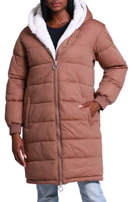 Avec Les Filles Thermal Puff Faux Fur Lined Puffer in Truffle