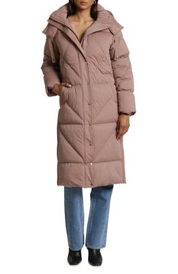 Avec Les Filles Thermal Puff Hooded Longline Puffer Jacket in Umber