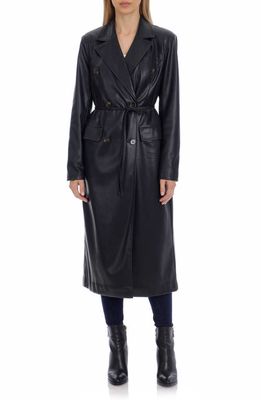 Avec Les Filles Water Resistant Faux Leather Trench Coat in Black