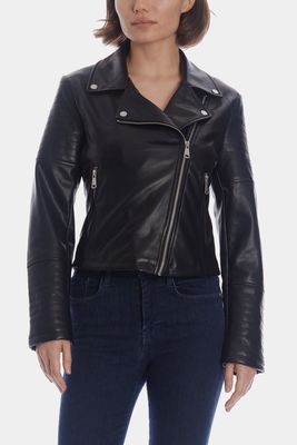 Avec Les Filles Women's Faux Leather Moto Jacket in Black