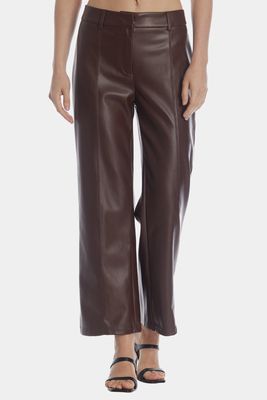 Avec Les Filles Women's Faux Leather Trouser Pants in Chocolate