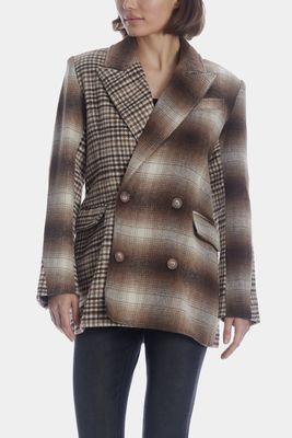 Avec Les Filles Women's Mixed Media Double Breasted Blazer in Fawn