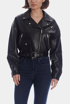 Avec Les Filles Women's Oversized Cropped Moto Jacket in Black