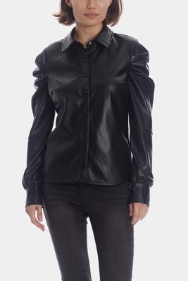 Avec Les Filles Women's Puff Sleeve Button Down Shirt in Black