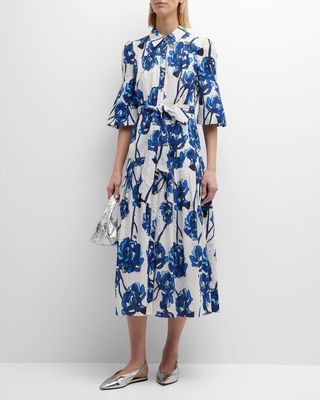 Aveena Bell-Sleeve Floral-Print Eyelet Dress