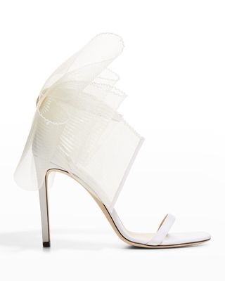Aveline Tulle Bow Ankle-Strap Sandals