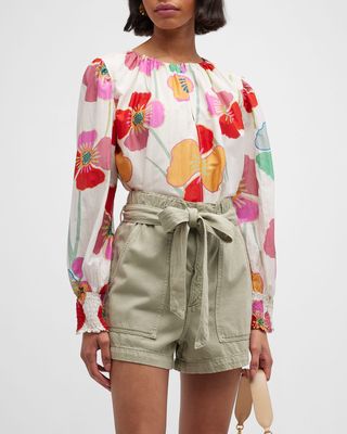 Avery Floral Cotton Puff-Sleeve Top