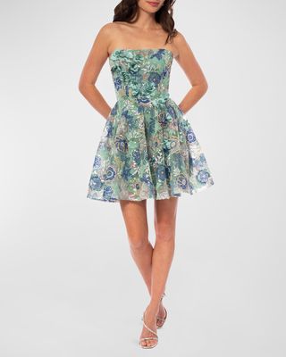 Avery Strapless Beaded Fit-&-Flare Mini Dress
