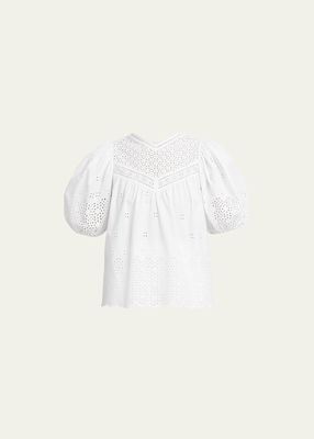 Aviana Broderie Anglaise Balloon-Sleeve Top