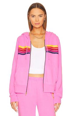 Aviator Nation 5 Stripe Zip Hoodie in Pink
