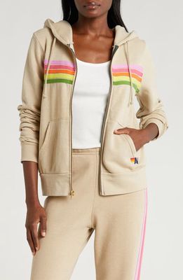 Aviator Nation 5-Stripe Zip Hoodie in Sand/Pink Green 