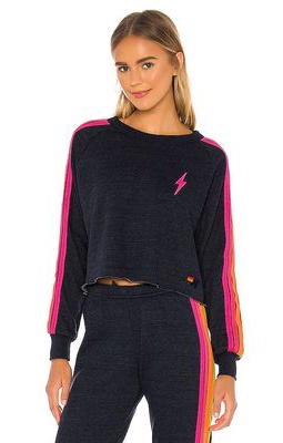 Aviator Nation Bolt Cropped Classic Crewneck in Navy