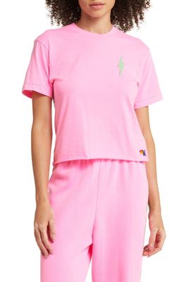 Aviator Nation Bolt Embroidered T-Shirt in Neon Pink/Mint