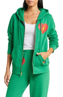 Aviator Nation Bolt Heart Graphic Zip-Up Hoodie in Kelly Green