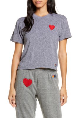 Aviator Nation Heart Embroidered T-Shirt in Heather Grey