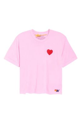Aviator Nation Heart Embroidered T-Shirt in Neon Pink