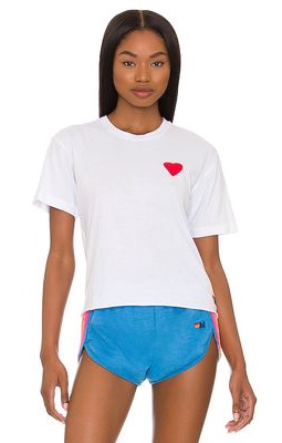 Aviator Nation Heart Embroidery Tee White in White
