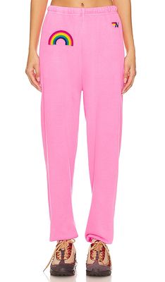 Aviator Nation Rainbow Embroidery Sweatpant in Pink