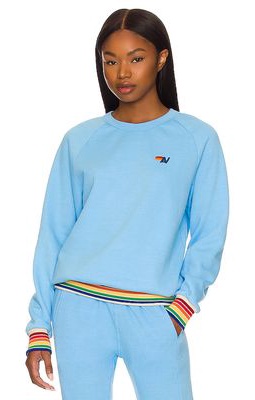 Aviator Nation Rainbow Rib Crewneck Sweatshirt in Baby Blue