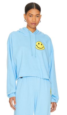 Aviator Nation Smiley 2 Relaxed Cropped Hoodie in Blue