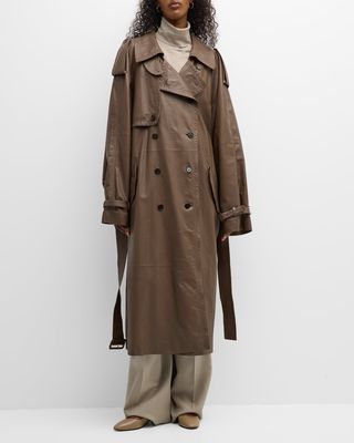 Avio Belted Leather Trench Coat
