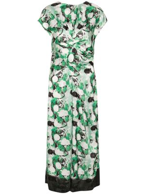 Aviù graphic-print gathered midi dress - Green