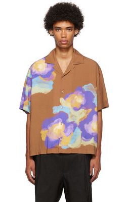 Awake NY Brown Watercolor Flower Short Sleeve Shirt
