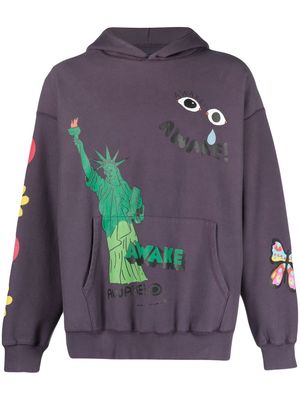Awake NY graphic-print cotton hoodie - Purple