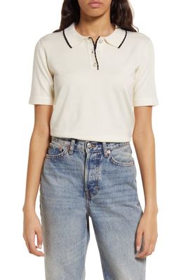 AWARE by VERO MODA Nelly Tipped Short Sleeve Knit Polo in Birch