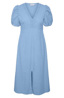 AWARE by VERO MODA Thilde Texture Puff Sleeve Organic Cotton Dress in Blue Bell