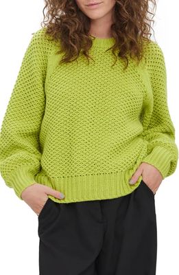 AWARE by VERO MODA Vertie Open Stitch Raglan Sleeve Sweater in Bright Chartreuse